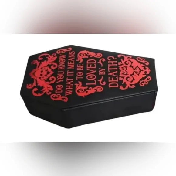 Black Coffin Shaped Jewelry Box with Red Gothic Text - Picture 2 of 4